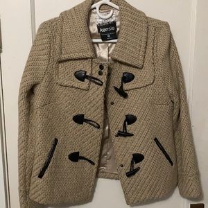 Kensie coat with buttons and toggle closures.